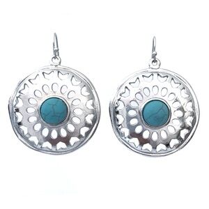 Round Turquoise Stone Western Style Dangle Earrings
